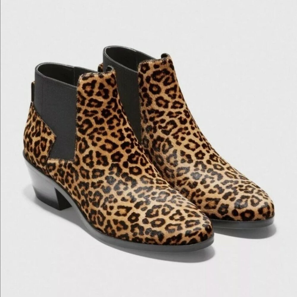 Cole Haan Gia Leopard Calf Hair Ankle Boots Size 8.5